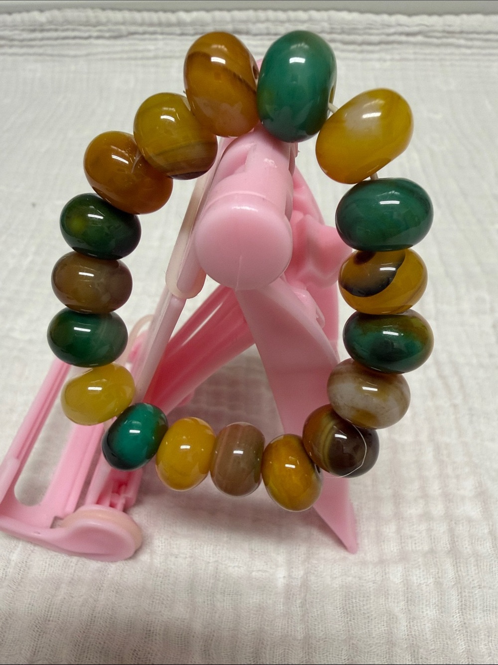 Green and Mustard Beaded Stretch Bracelet